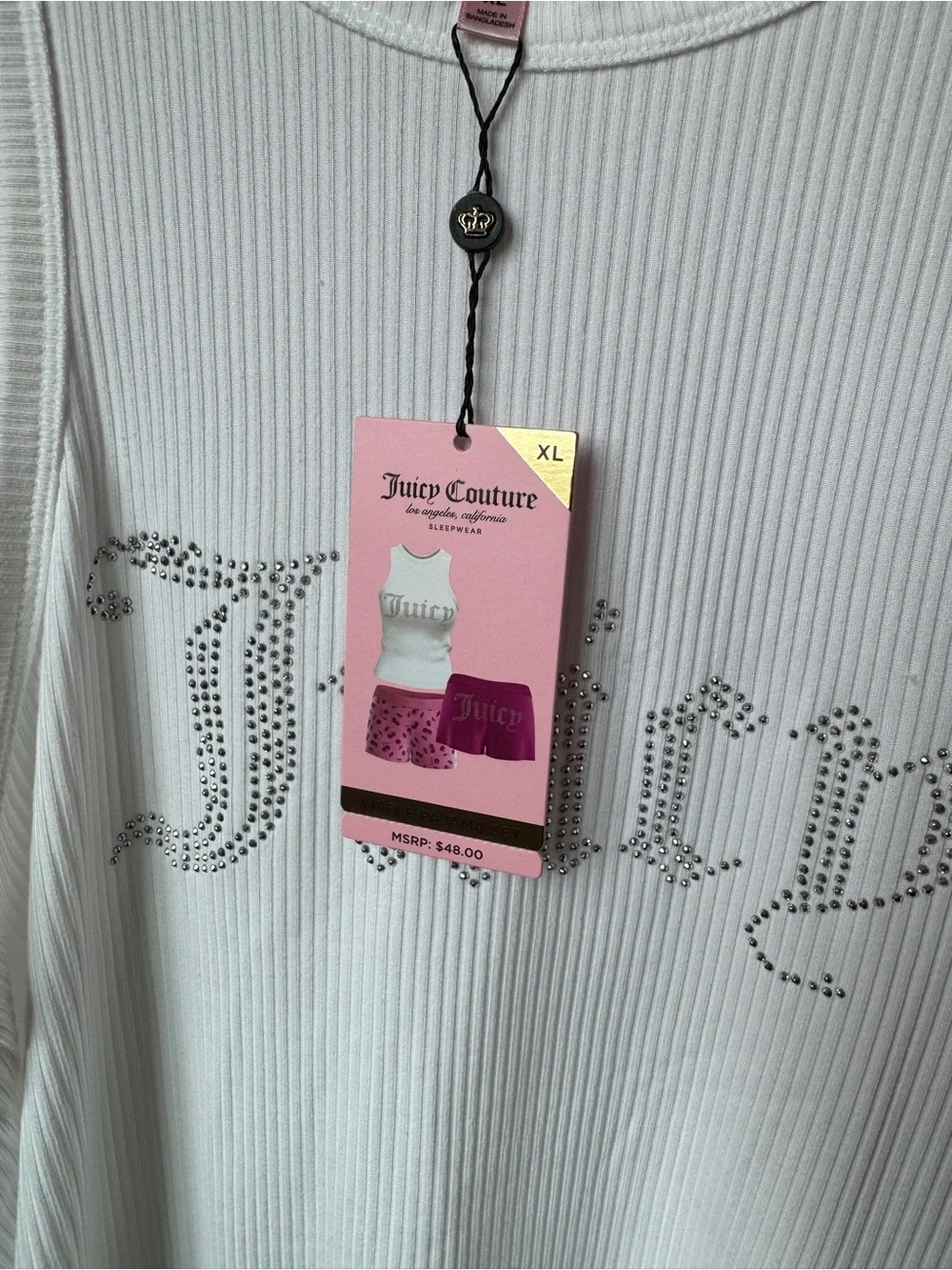 NWT Juicy Couture White Ribbed Tank with 2 Velvet Pink Cherry Boxer Shorts XL